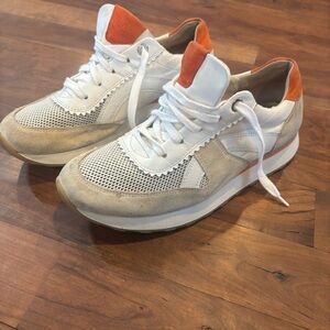 Paul Green -SZ 7 1/2 White and Orange Sneakers with Cushioned Comfort